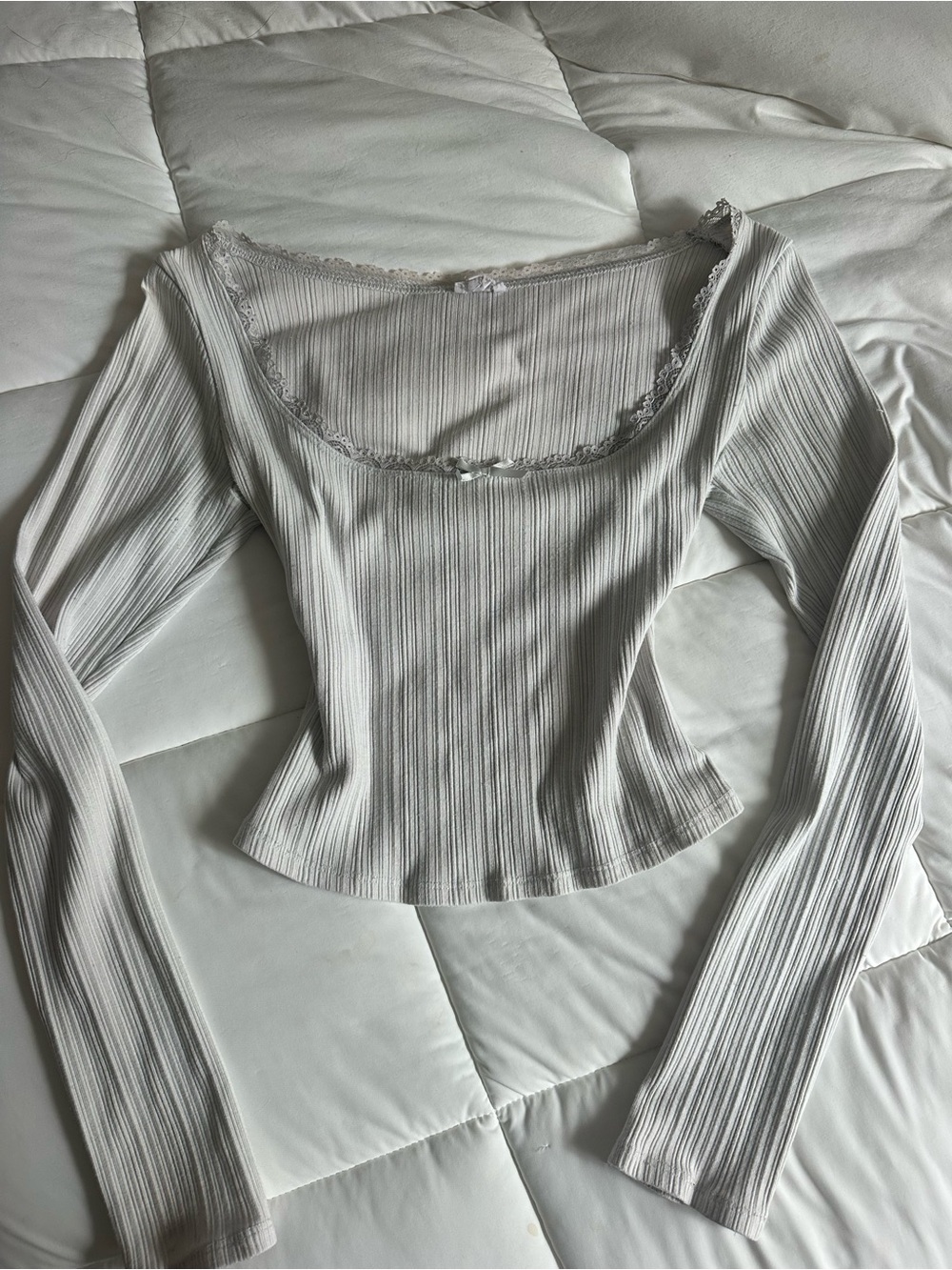 Garage White Ribbed Long-Sleeve Square Neck Top